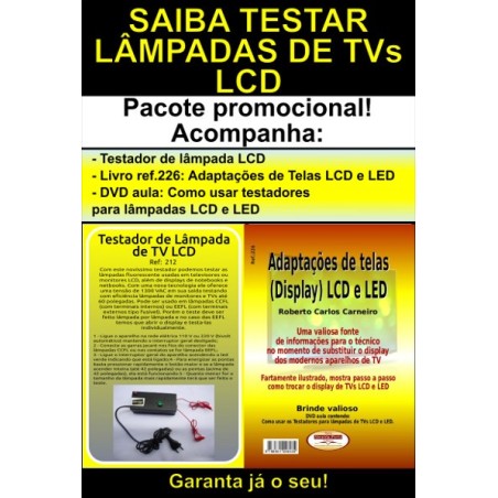 Testador de lâmpada ccfl de TVs LCD e livro com dicas de Adaptações de Telas TVs LCD e LED