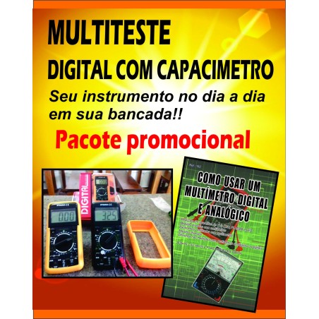 Multiteste com Capacímetro e Livro Como Usar o Multímetro Digital e Analógico