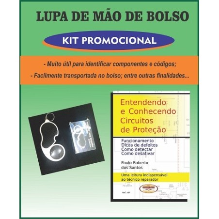 Lupa de bolso e livro Entendendo e Conhecendo Circuitos de Proteção.